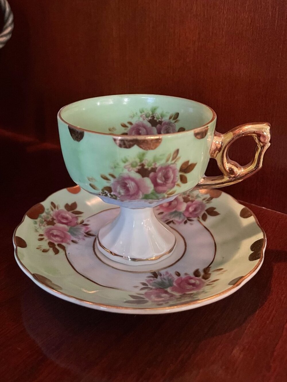 Lovely Demitasse Cup w/Floral Design and Matching Scalloped Saucer -Labeled #124